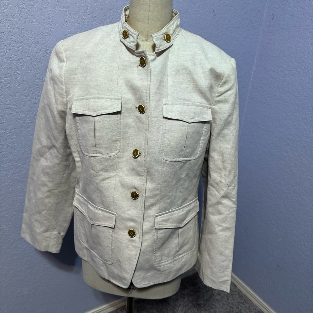 Banana Republic Beige Linen Blend Military Lined Plus Size Jacket